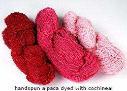 450 grams of handspun alpaca dyed with cochineal in 3 batches